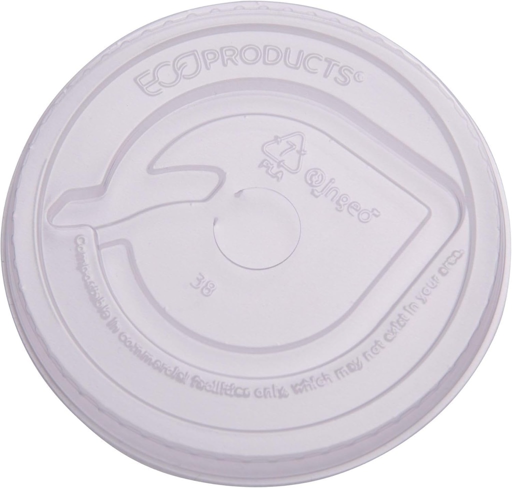 Eco-Products GreenStripe Compostable Plastic Cup Flat Lids, Case of 1000, Perforated Straw Hole, Fits 9-24oz Cups, Made From PLA Renewable Plant Based Plastic, Clear For Visibility