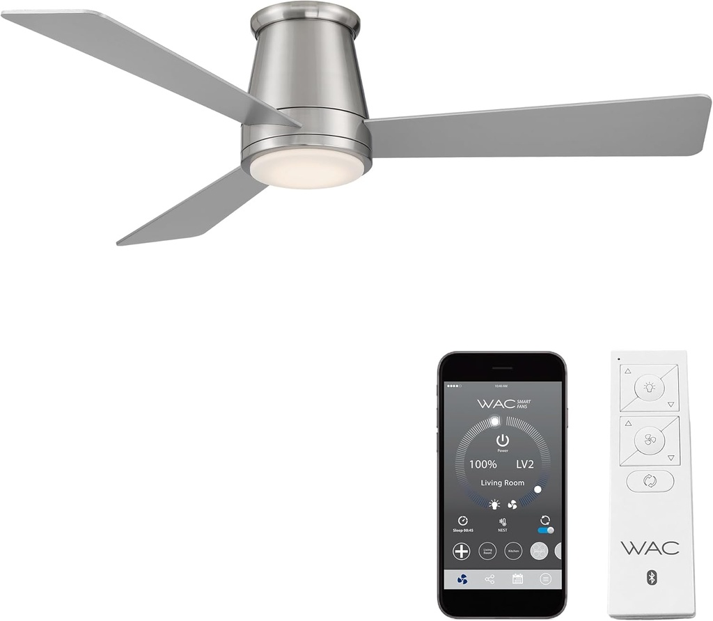 WAC Lighting F-037L-BN Hug 52" Hugger Ceiling Fan with LED Lights & Remote, Brushed Nickel