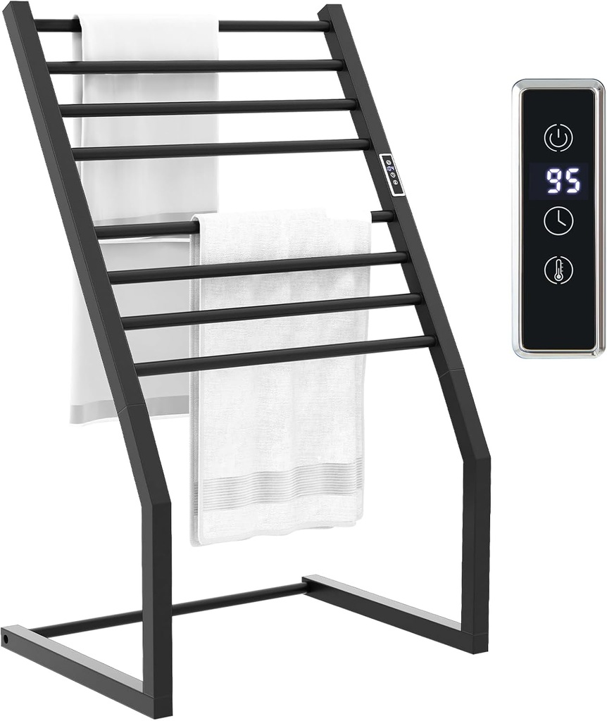 Tangkula 2-in-1 Towel Warmer Rack, 8 Bars Freestanding & Wall Mounted Towel Warmer Rack with LED Display, Built-in Timer, Temperature Control, Overheat Protection, Stainless Steel Bath Towel Heater