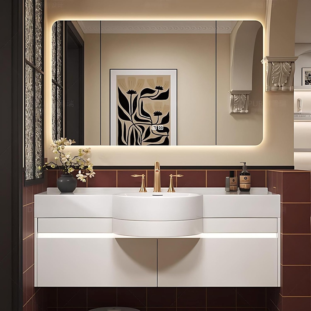 60 inch Bathroom Vanity with Sink - Modern Wall Mounted Small Bathroom Vanity Cabinet, Anti-Fog Mirror, Waterproof Sink Cabinet Set, Soft-Close Drawers, Fully Assembled