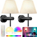 10000mAh Battery Operated Wall Sconces Set of Two, RGB Wireless Rechargeable Wall Lights with Magnetic Bulbs Wall Decor Wall Lamps with Remote for Bedroom/Fireplace/RV/Living Room/Corridor