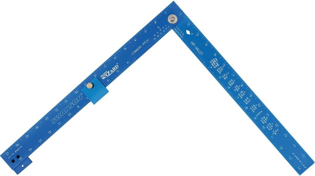 Swanson Tool Co T001WZ Framing Wizard Folding Aluminum Framing Square with adjustable set screw (Allen wrench included) - 5 layout tools In-One