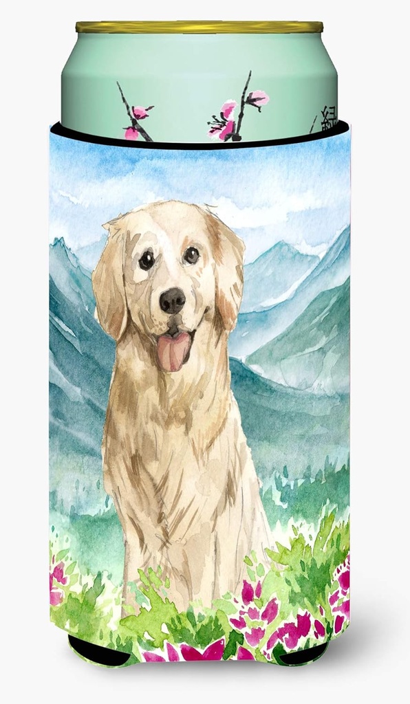 Caroline's Treasures CK2536TBC Mountain Flowers Golden Retriever Tall Boy Hugger Can Cooler Sleeve Hugger Machine Washable Drink Sleeve Hugger Collapsible Insulator Beverage Insulated Holder
