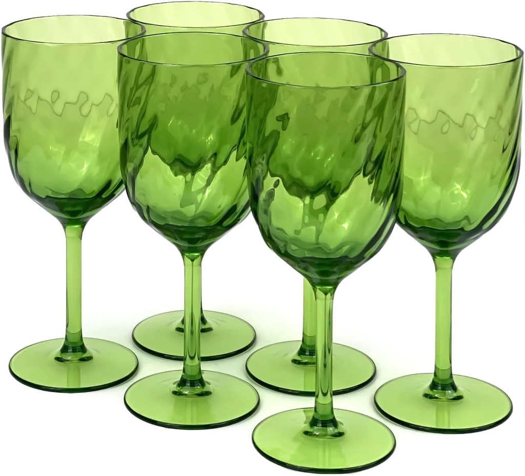 Yalin Set of 6 Unbreakable 15 oz Acrylic Plastic Wine and Water Tumbler Stackable Goblets. (Green, 15 oz)