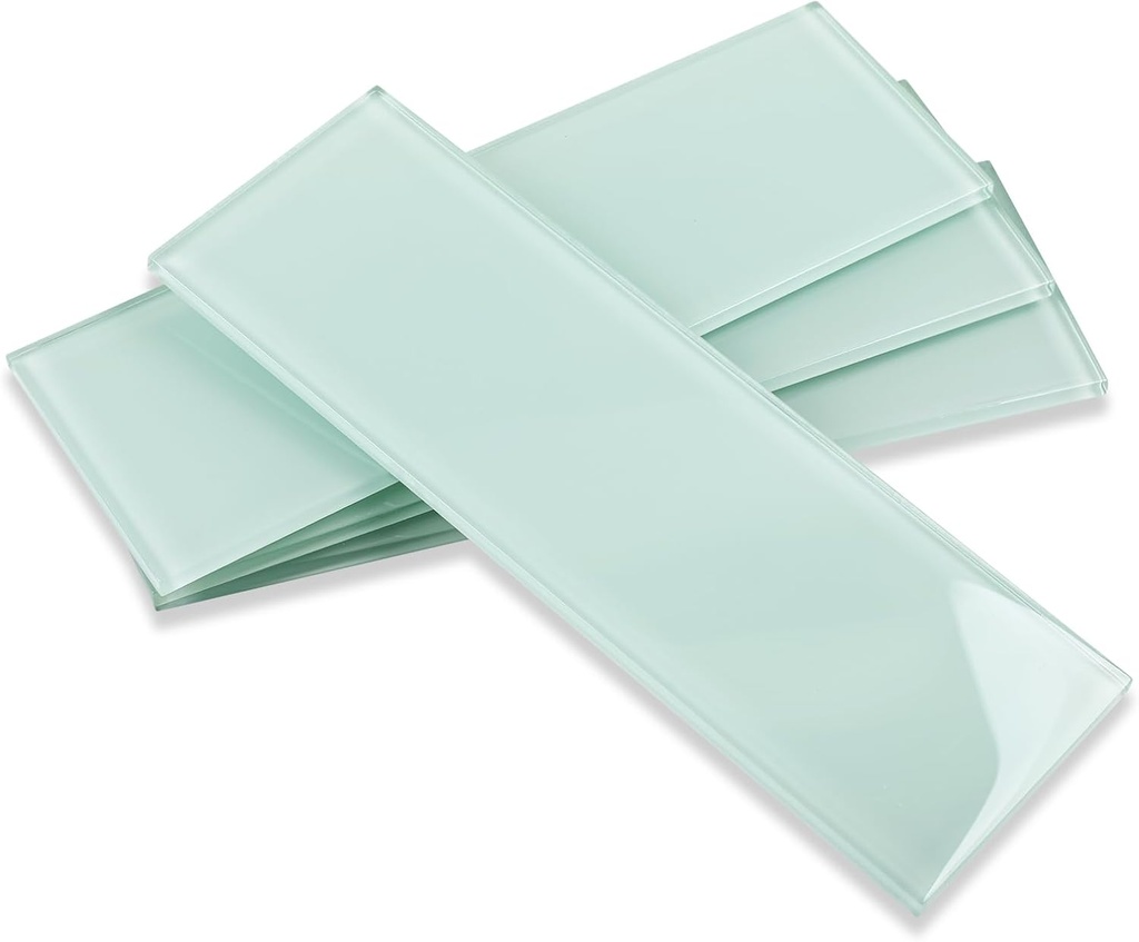 Glass Tiles for Backsplash, Glass Subway Tile 4x12 Inch for Kitchen Bathroom Shower Wall Ice Age (12 Pcs, 4 sq.ft)