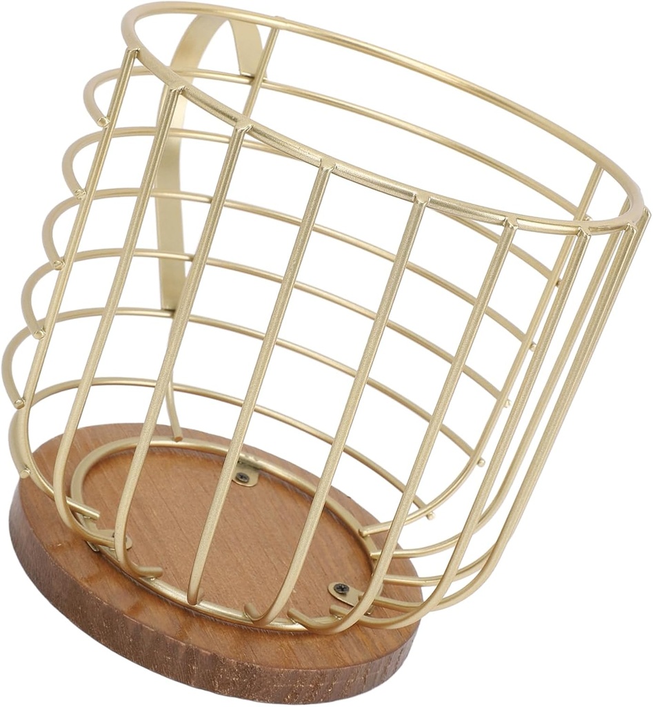 Zerodis Mug Shape Coffee Pod Holder, Coffee Capsule Storage Basket with Metal Wire Wooden Base for Counter Coffee Tabletop Kitchen Living Room (Wordless Gold)