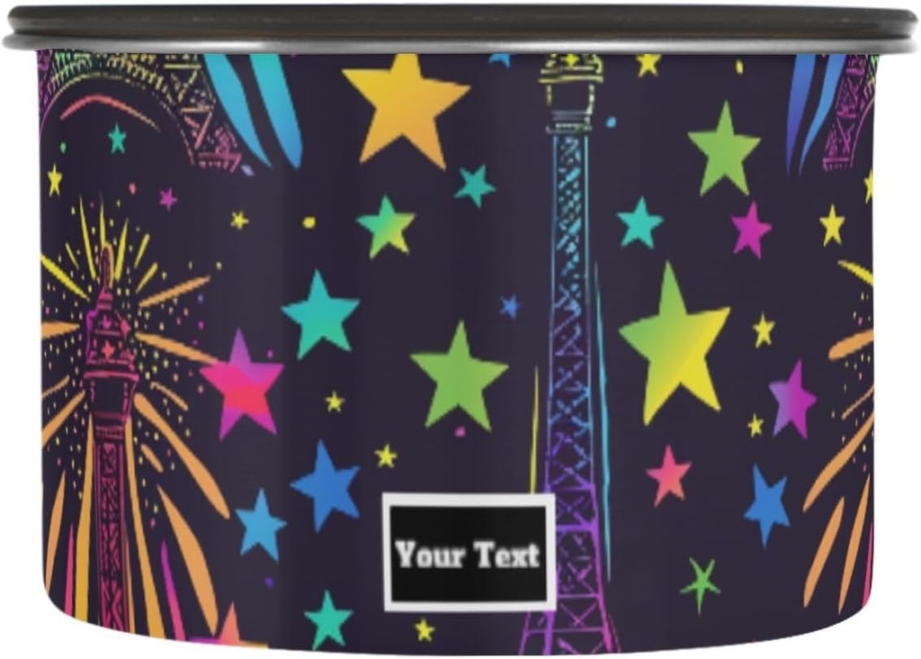 ALAZA Rainbow Eiffel Tower Stars Airtight Coffee Bean Canister Customed 17oz Food Storage Containers with Lids For Gournd, Tea, Sugar, Flour, Rice, Cereal, Candy Cookie Jar