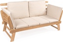 JONATHAN Y SFB1000A Hartley 2-Seat Modern Scandinavian Folding Wood Outdoor Day Bed Sofa Mid-Century, Classic, Transitional, Industrial for Backyard, Patio, Porch, Beige/Light Teak