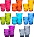 US Acrylic Optix Plastic Reusable Drinking Glasses (Set of 16) 14oz Rocks & 20oz Water Cups in Jewel Tone Colors | BPA-Free Tumblers, Made in USA | Top-Rack Dishwasher Safe