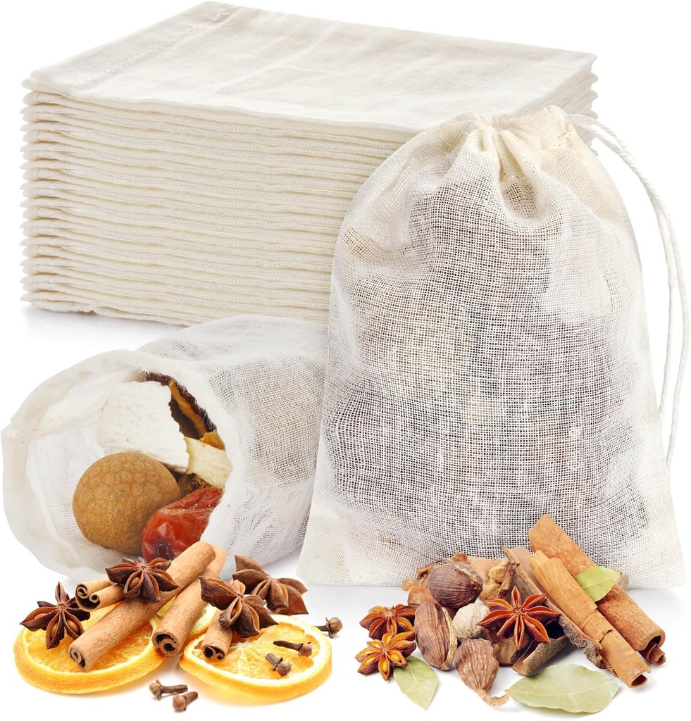 36PCS Drawstring Muslin Bags, 3x4In Reusable Empty Tea Bag for Loose Tea, Natural Cotton Unbleached Cheese Cloth Bag, Spice Bags for Filtering Cooking Soups/Herbs/Herbal Tea/Cold-Brewed Coffee