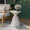 COSIEST Outdoor Side Table, Mushroom Shaped MgO Accent Table, Lightweight Patio End Table w Round Base, Top Plant Stand for Garden and Deck, Spotted White