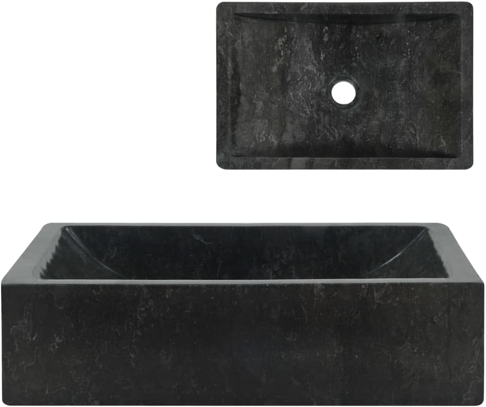 Bathroom Marble Vessel Sink, Rectangular Vessel Sink Marble Bathroom Sink Above Counter Bowl Sink, 17.7"x11.8"x4.7" Marble High Gloss Black,-288