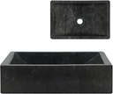Bathroom Marble Vessel Sink, Rectangular Vessel Sink Marble Bathroom Sink Above Counter Bowl Sink, 17.7"x11.8"x4.7" Marble High Gloss Black,-288