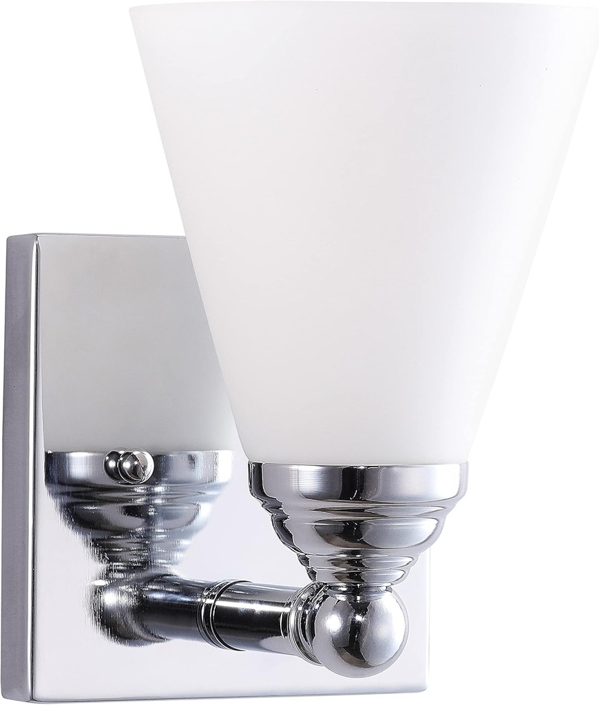 Sunlite Cone Shade Vanity Light Fixture, Wall Mount, Medium (E26) Socket, Standard A19 Bulb Required (60W Max), Bathrooms, Powder Rooms, Frosted Glass Shade, Brushed Nickel Base 1-Light
