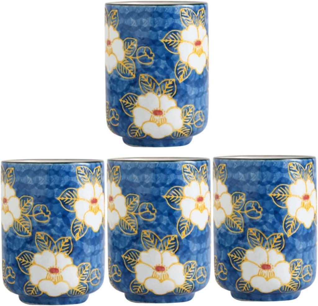 Traditional Sake Cup,Ceramic Wine Glasses,4pcs Flower Drinkware House Cups Drinking Tea Office Porcelian Floral Convenient Pattern Chinese Ceramic Vintage Fu Sake Bowl