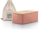 LARS NYSØM Bread Box I Metal Box with linen bag for long lasting freshness I Bread Bin with bamboo lid usable as cutting board I 13.4x7.3x5.3In (Brick Red)