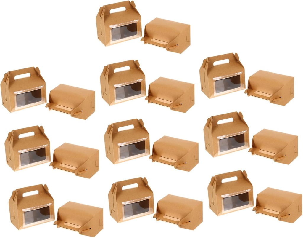 CHILDWEET 20pcs Portable Kraft Paper Cake Boxes Window Food Packing Storage for Desserts for Bakeries Parties and Home Use Easy Assembly Design