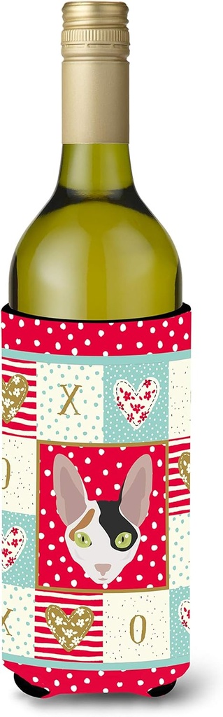 Caroline's Treasures CK5107LITERK Cornish Rex Cat Love Wine Bottle Hugger, Red Bottle Cooler Sleeve Hugger Machine Washable Collapsible Insulator Beverage Insulated Holder