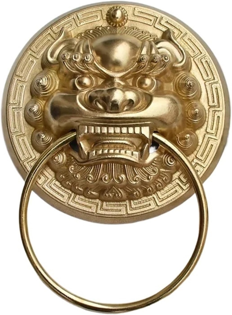 Door Knocker 1Pcs 300MMVintage Brass Die Casting Lion Head Door Knocker Door Handle Solid WoodGlass Villa Courtyard Gate Ring Door Knob(10mm3)