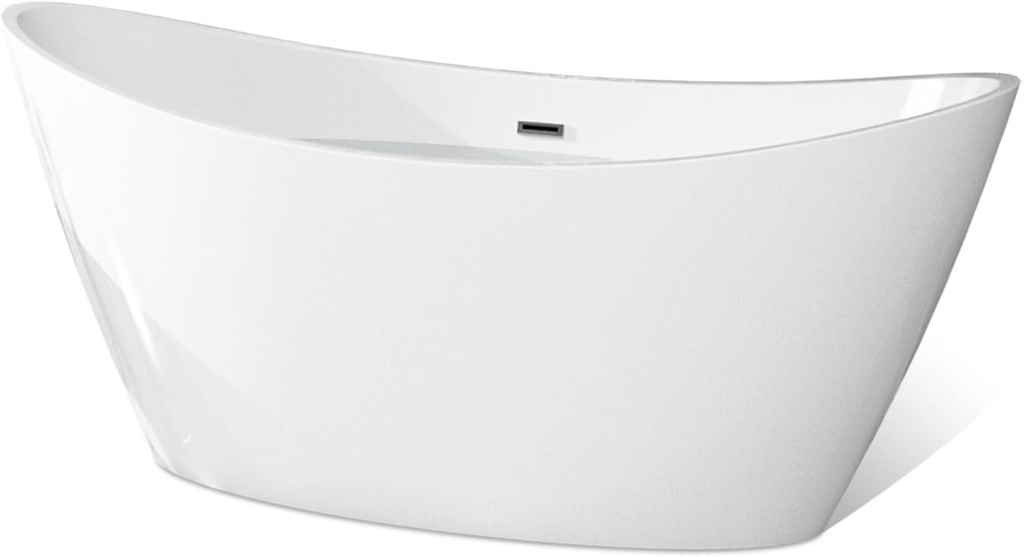 Empava 59" Freestanding Luxury Acrylic Soaking SPA Tub Modern Stand Alone Bathtubs Model 59BT1518, White