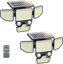 3000LM Solar Lights Outdoor, 4 Heads Solar Security Lights with Remote Control, 180 LEDs IP65 Waterproof Motion Sensor Lights 3 Modes Flood Lights for Wall, Porch, Yard, Outside, 2 Pack