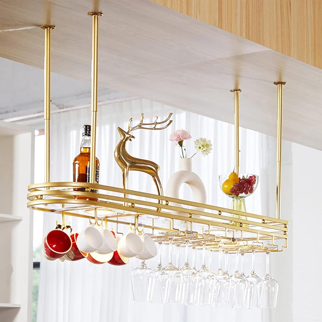 Upside Down Wine Rack,Hanging Industrial Round Wine Rack with Boom,with Glass Holder,Ceiling Wine Rack for Wine Cellar and Wine Bar,Wine Storage Rack(Size:120 * 25 * 5cm)