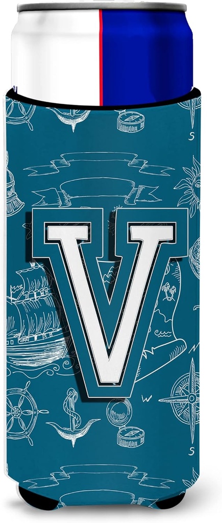Letter V Sea Doodles Initial Alphabet Ultra Beverage Insulators for slim cans