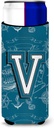 Letter V Sea Doodles Initial Alphabet Ultra Beverage Insulators for slim cans