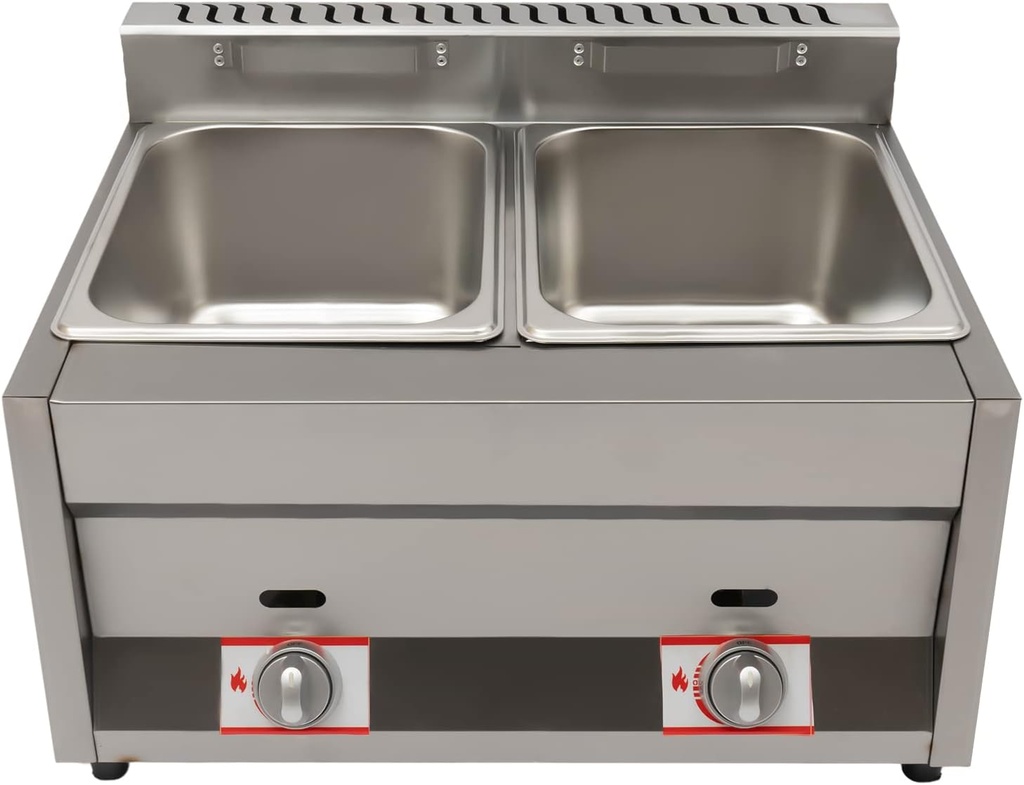 Commercial 2-Pan Gas Fryer, 2x6L Food Warmer Buffet Countertop Steam Table Steamers Professional Countertop Stainless Steel Warmer Gas Deep Fryer for Catering and Restaurants