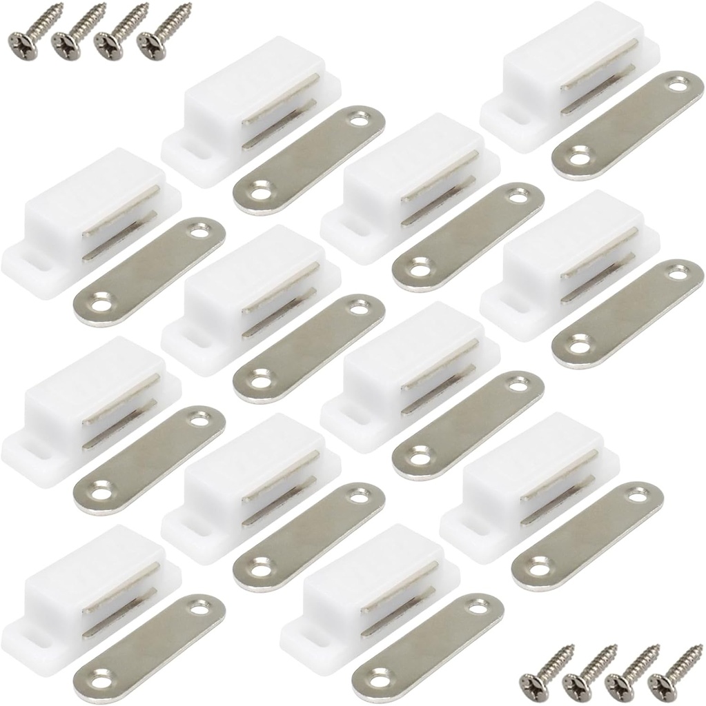 12Pack Plastic Cabinet Magnetic Door Catch with Screws for Kitchen Bathroom Cupboard Wardrobe Closet Closures Cabinet Door Drawer Latch 15lb (White)