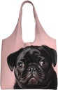 Cute Black Pug Canvas Tote Bag Reusable Grocery Bags Shopping Bags Large Canvas Bags with Handles