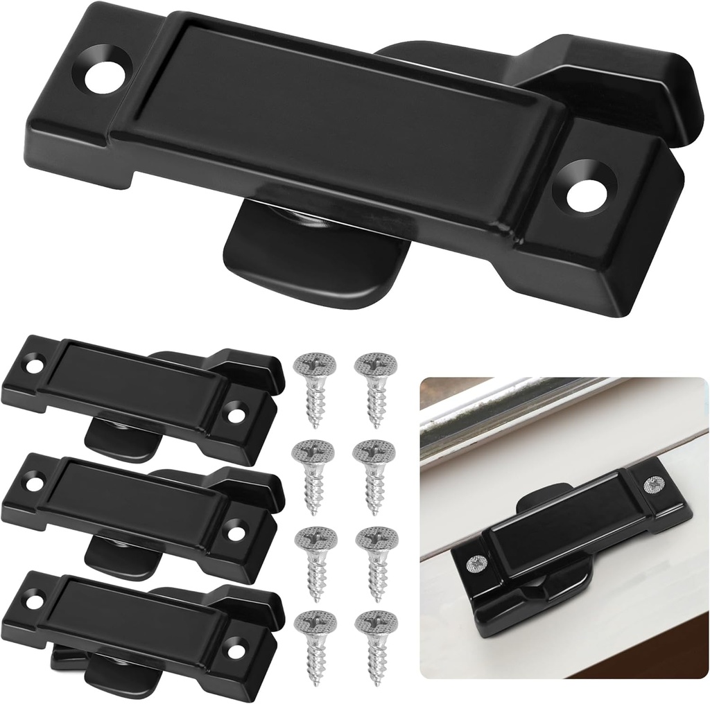 [BRSRABQBOUBGC2A2] 4 Pcs F2590 Windows Replacement Sash Lock-2-1/4'' Mounting Hole Centers Sash Lock with Screws-Black Sash Lock for Vertical Sliding Windows Double Hung Windows