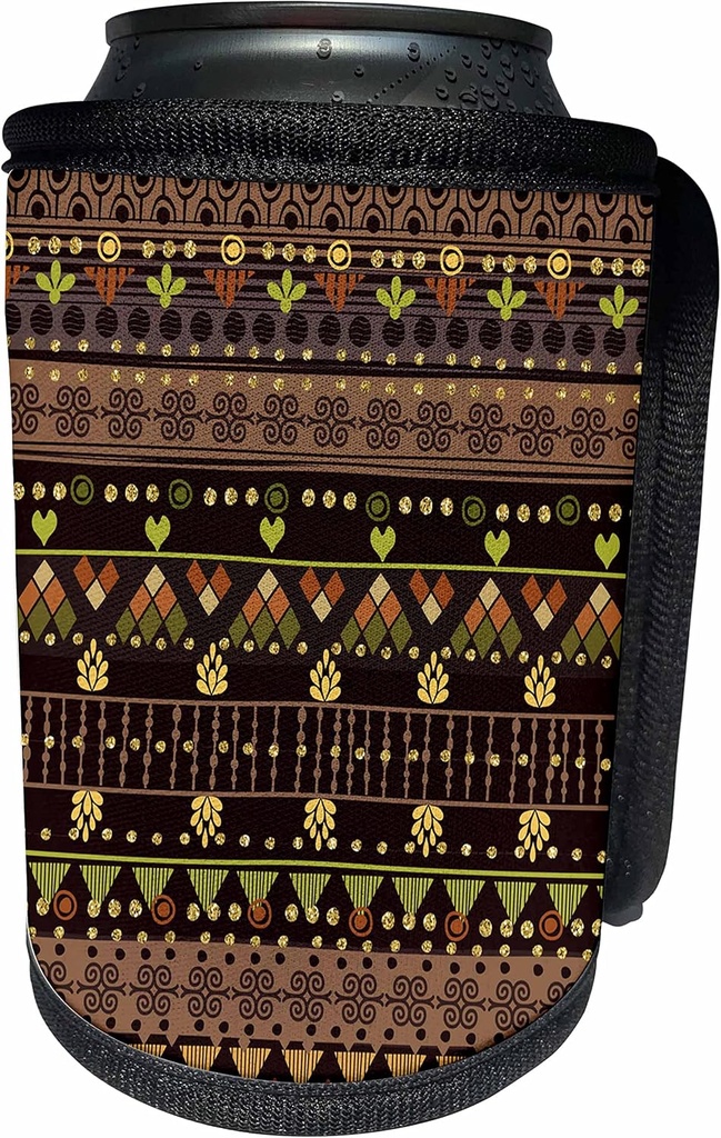3dRose - Anne Marie Baugh - Patterns - Contemporary Orange, Brown, Black Ornamental Mexican Pattern - Can Cooler Bottle Wrap (cc-354333-1)
