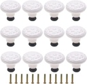 12Pcs White Ceramic Cabinet Knobs Floral Dresser Drawer Knobs with Mounting Screws, 1.34in Diameter