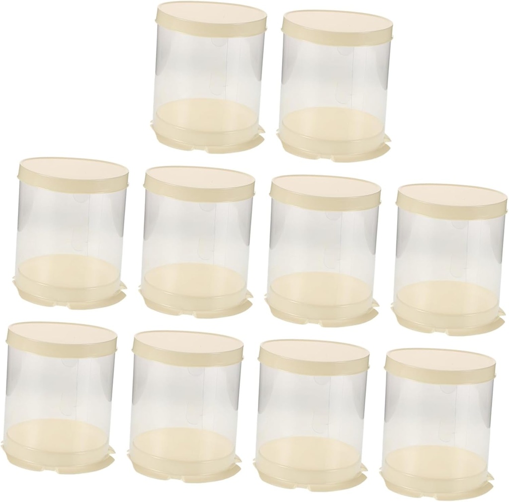 SMASOLO 10pcs Mini Round Cake Box Set Plastic Dessert Packaging Small Cake Carrier with Lids for Mousse and Mini Desserts
