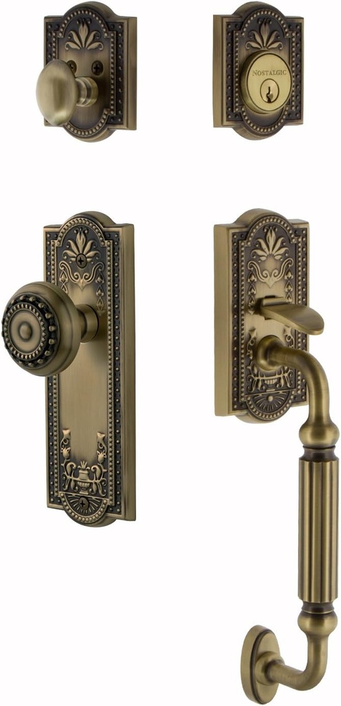 Nostalgic Warehouse 719421 Meadows F Grip Entry Set, Backset - 2.375", Antique Brass