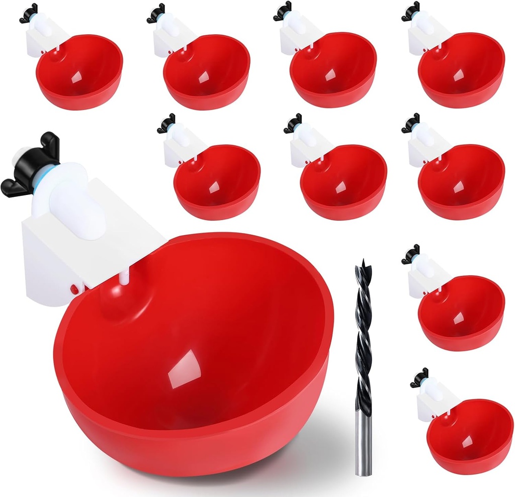 10PCS Chicken Waterer Cups, 3rd Generation DIY Large Automatic Chicken Water Feeder Cup, Tee Fittings Poultry Waterer, Suitable for Chicks, Turkeys, Ducks, Goose, Small Pets with Mounting Hole Opener