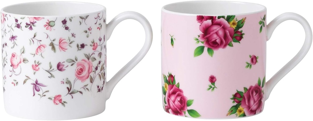 Royal Albert Confetti/New Country Casual Modern Mugs, 1 Count (Pack of 1), White with Roses & Pink with Roses