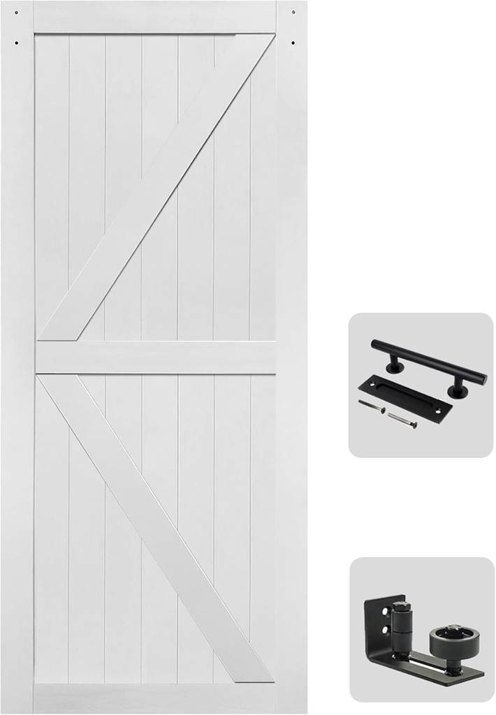 S&Z TOPHAND® 34in x 84in MDF White Barn Door, 21-60in Solid Barn Door Slab Covered with Water-Proof PVC Surface, Simple Assembly is Required,Without Sliding Hardware