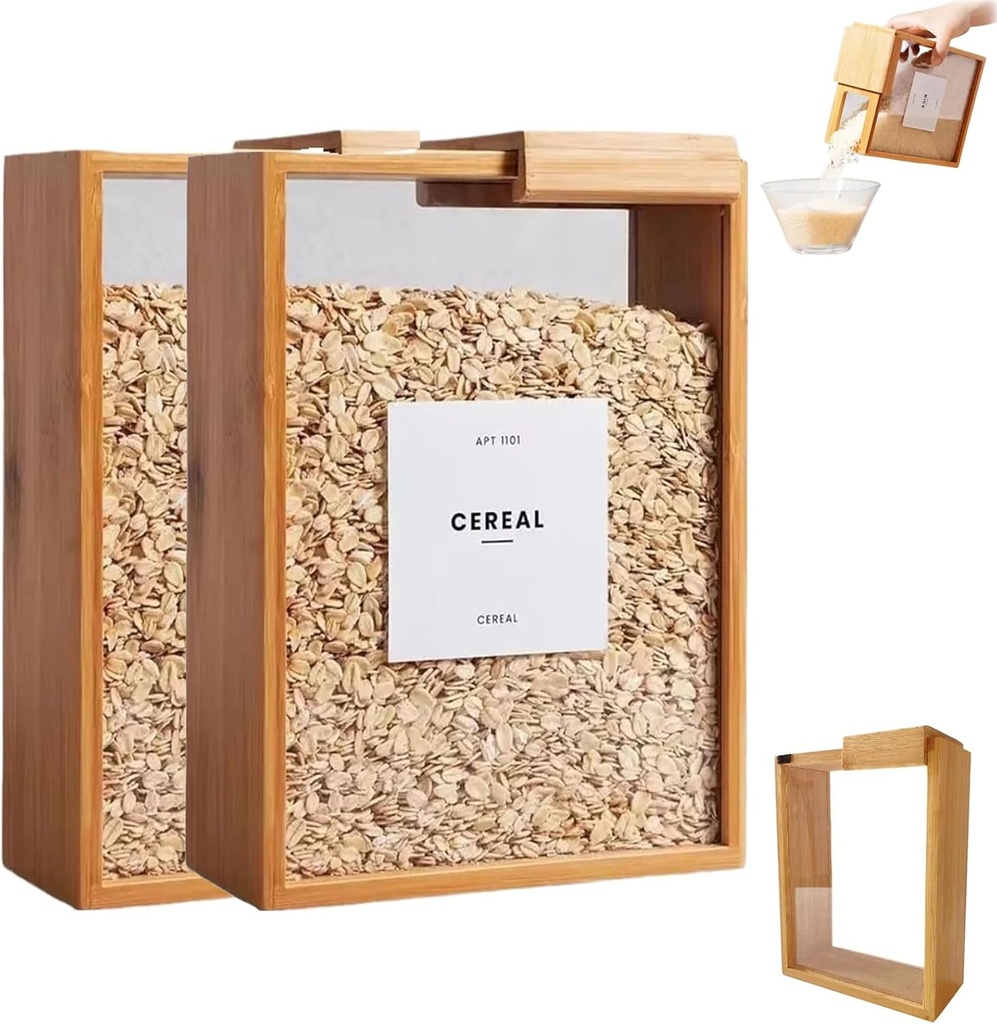 Rice Container - Wooden Acrylic Cereal Box, Cereals Storage Containers, Cereals Dispenser, Rices Dispenser Container, Rice Box - Wooden Acrylic Cereal Boxs (2Pcs)