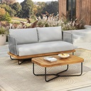Christopher Knight Home Elly Acacia Wood Outdoor Loveseat and Coffee Table Set, 2 Piece Patio Furniture Set with Metal Frame, Outdoor Conversation Set with Cushion for Balcony/Backyard, Teak+Grey