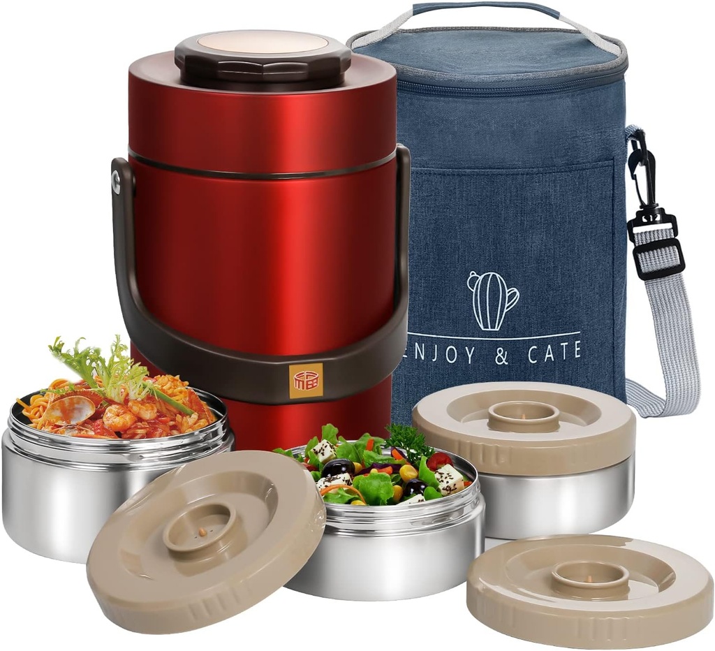 67oz Thermo for Hot Food,3-Layer Sealed Stackable Food Thermo,with Lunch Bag Soup Thermo,It Is Suitable for Daily Office Meals, School Lunches, and Outdoor Meals (67 oz Red)
