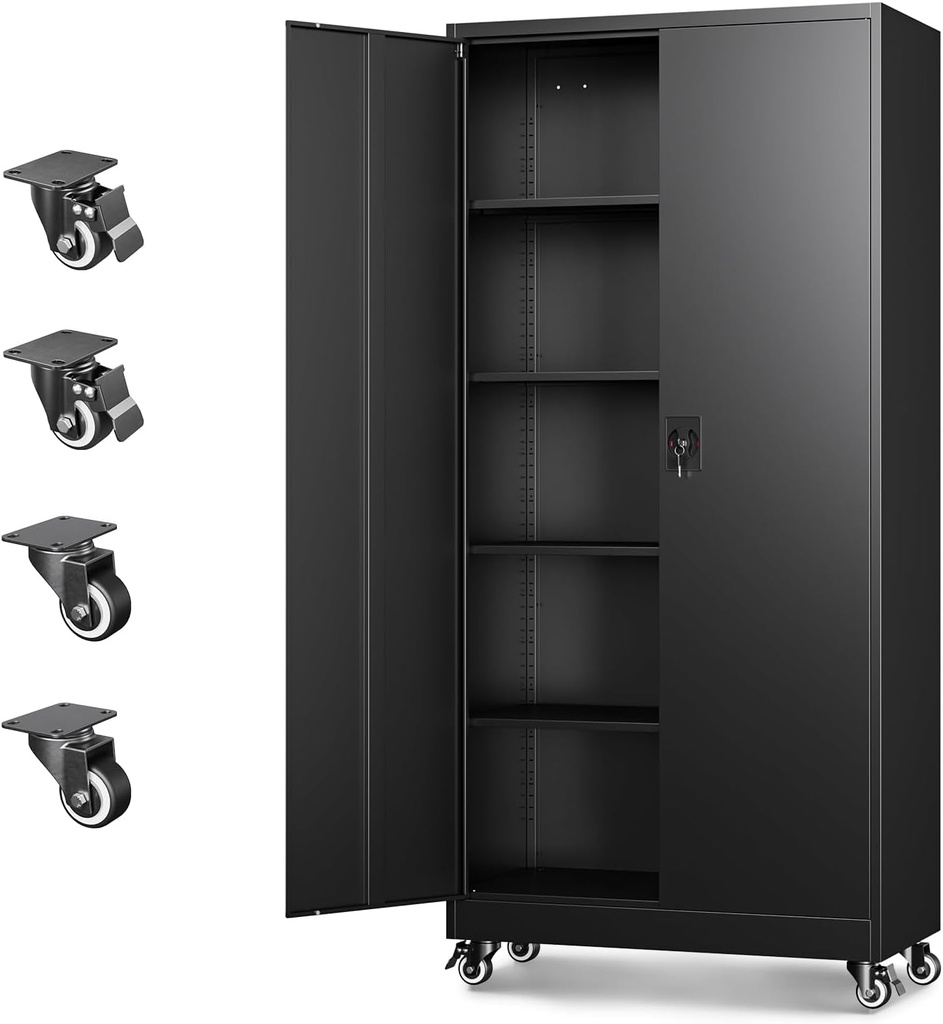 Letaya Metal Garage Storage Cabinets with Lock Door and Adjustable Shelves, Steel Tool Cabinets for Home,Office,Warehouse Organisieren (Black, 75" H)