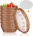 12 Pcs Oval Small Plastic Bread Basket, Wicker Basket for Serving 2.36x9x6.7 Inch Woven Food Storage Basket, Fruit Basket, Gift Basket (Comes with Food Blotting Sheets) Brown