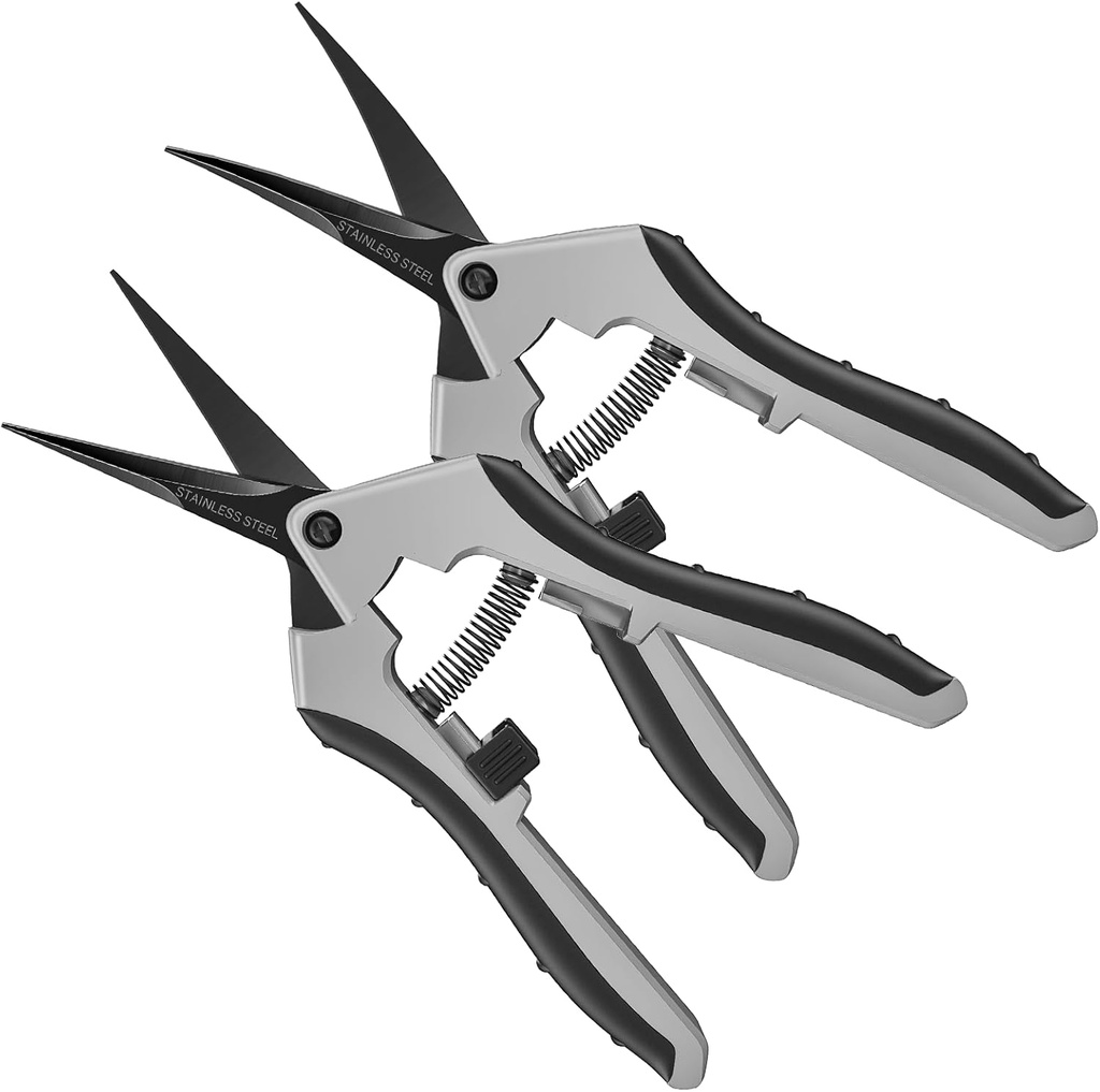 6.5" Ultra Sharp Pruning Shears, 2-Pack Garden Scissors with Stainless Steel Blades, Ergonomic Grip, Rust Resistant, Safety Lock, Trimming Scissors for Plants (1pc Straight & 1pc Curved)
