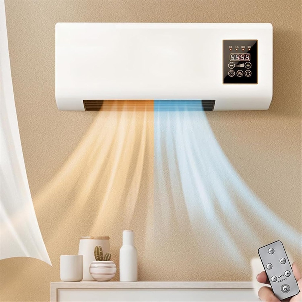 Wall Mounted Air Conditioner/Thermo Fan Heater - Portable 2000W Cooling and Heating Unit with Remote Control for Home Office and Bedroom, Smart Timing Feature