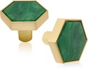 4 Pcs Gold Cabinet Knobs for Dresser Drawers, Brushed Brass Hexagon, 1-1/4" Dresser Pulls for Kitchen Cabinets Cupboard Furniture Knobs, Green