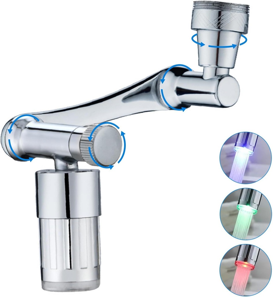 Faucet Extender, 1440° Multifunctional Sink Faucet Extender, LED Faucet Sprayer Attachment Swivel with Two Spray Modes, Kitchen Faucet Aerator and Faucet Extender for Bathroom Sink