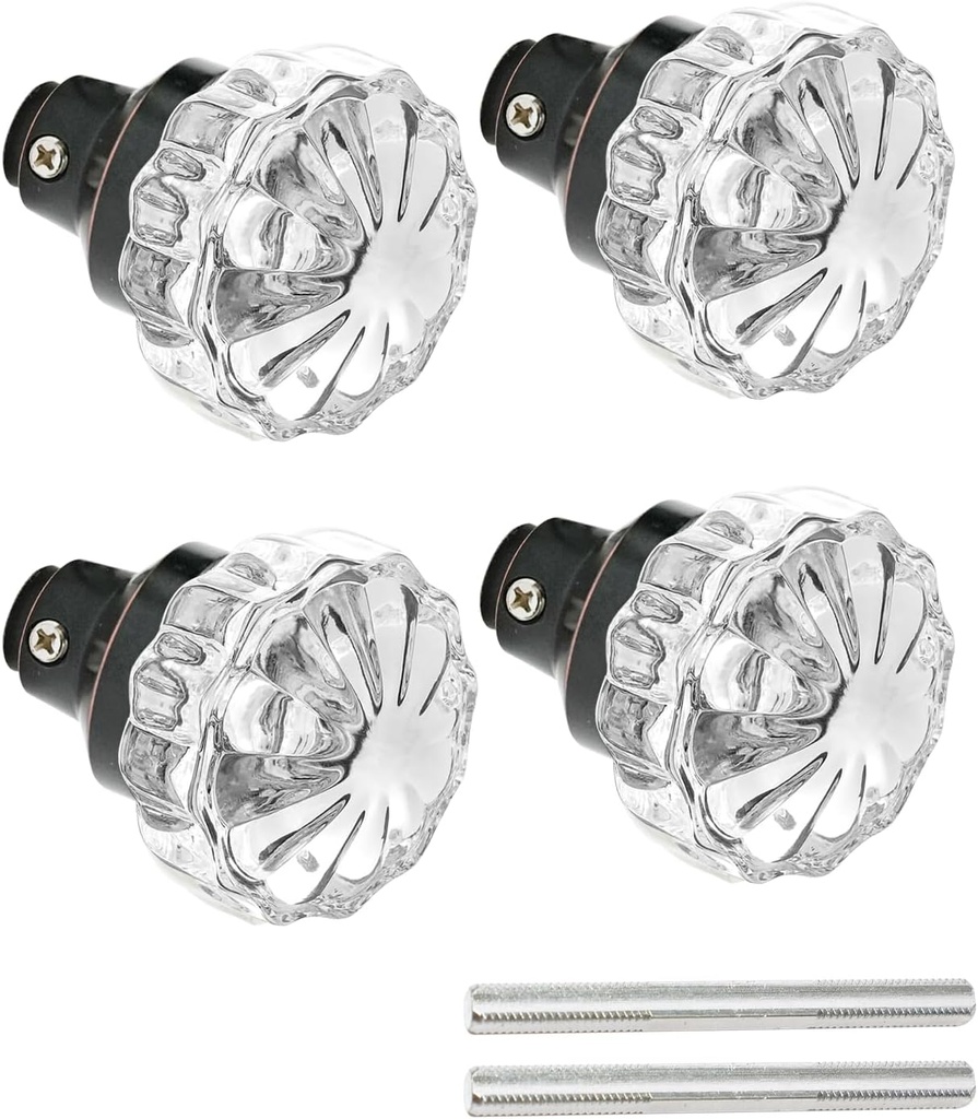 Glass Door Knobs Interior - Vintage Crystal Glass Knobs with Antique Mortise Lock Replacement for Interior Doors, Cabinets, Old-World Style Restorations Oil Rubbed Bronze 2 Pack
