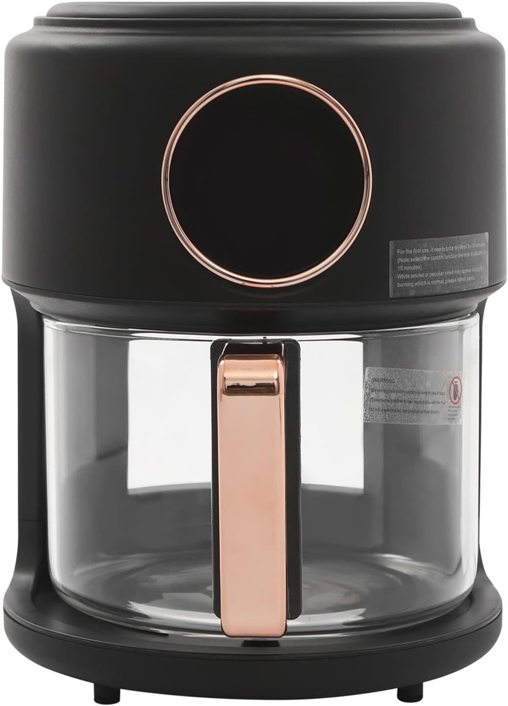 Glass Air Fryer 4.2L 1200W Transparent Fry Bowl 360° Viewable Air Fryer Roast Digital Display Temperature Control Dishwasher Safe (Black)